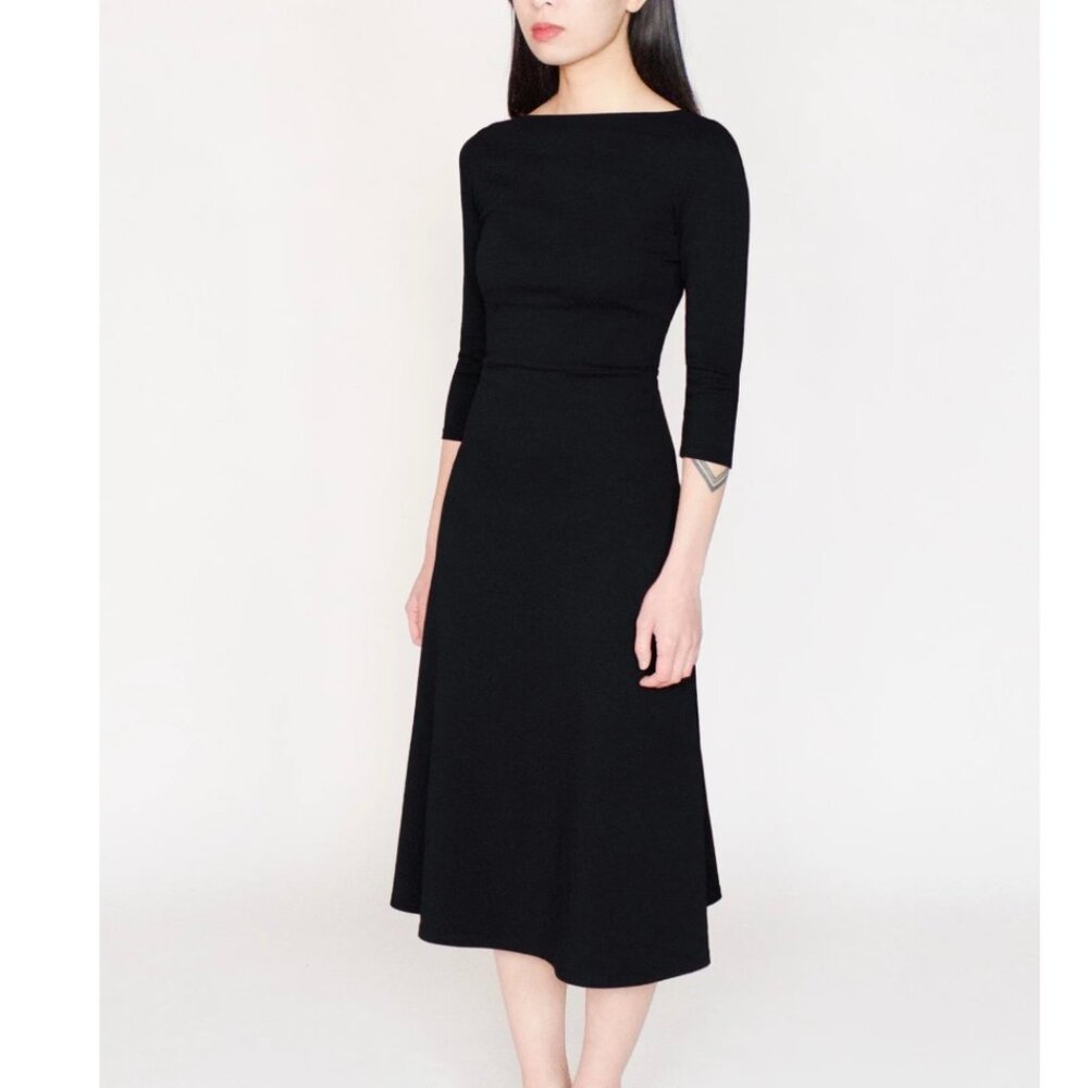 Cobalt Street 3/4 Sleeve Cotton Boatneck Mid-calf Flared Dress